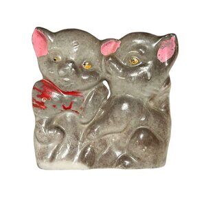 Vintage Kitschy Kitty Duo Hand Painted Porcelain Figurine Japan